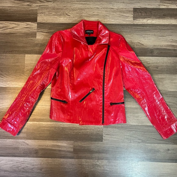 J’Envie Cherry Red Moto Style Jacket Size 6 - Picture 6 of 12